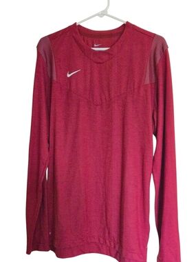 Nike Red Long Sleeve Performance Top with White Swoosh